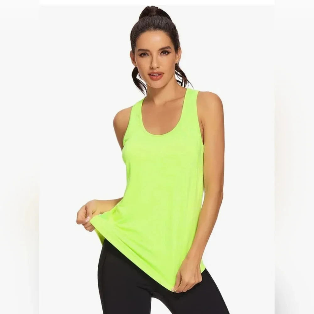 Quccefods Women's Mesh Athletic Sleeveless Workout Tank Tops Neon Green 2XL NWT